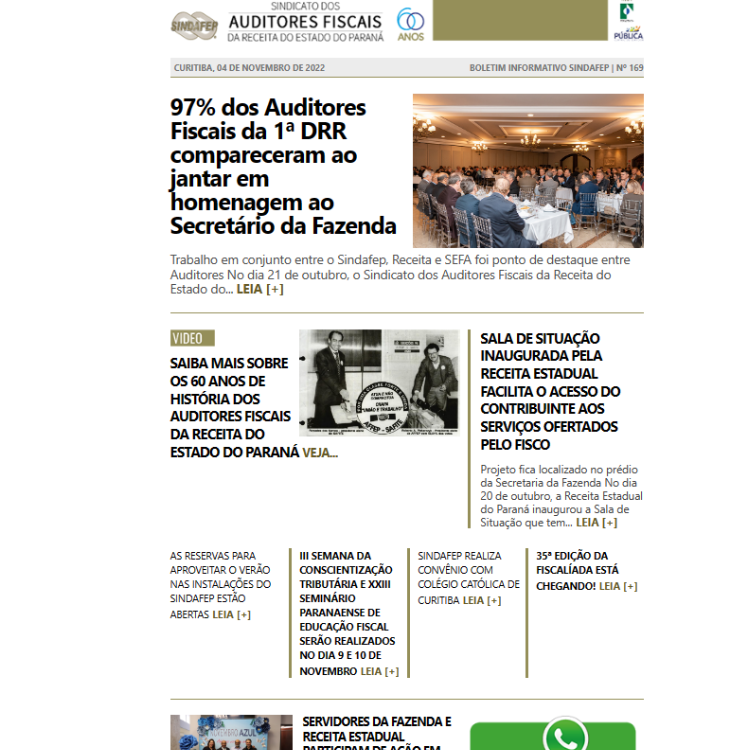 Boletim Informativo - Edição n°169 - 04/11/2022
