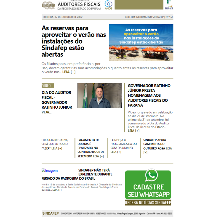 Boletim Informativo - Edição n°166 - 07/10/2022