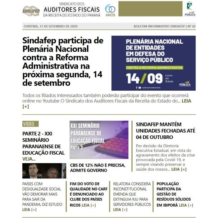Boletim Informativo - Edição n° 62 - 11/09/2020