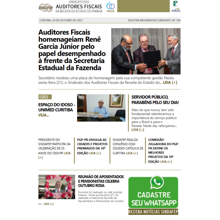 Boletim Informativo - Edição n°168 - 28/10/2022