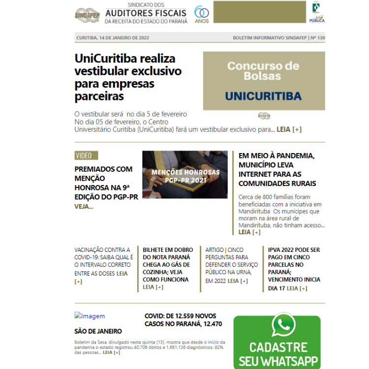 Boletim Informativo - Edição n° 130 - 14/01/2022