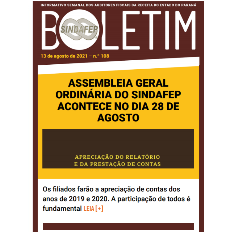 Boletim Informativo - Edição n° 108 - 13/08/2021